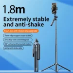 Fitgear FG-X7 180cm Long 360 Rotation Anti-Shake Selfie Stick Multifunction BT Shutter Tripod (Black, Supports Up to 1000 g) - Image 5