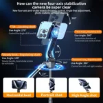 Fitgear FG-X7 180cm Long 360 Rotation Anti-Shake Selfie Stick Multifunction BT Shutter Tripod (Black, Supports Up to 1000 g) - Image 2