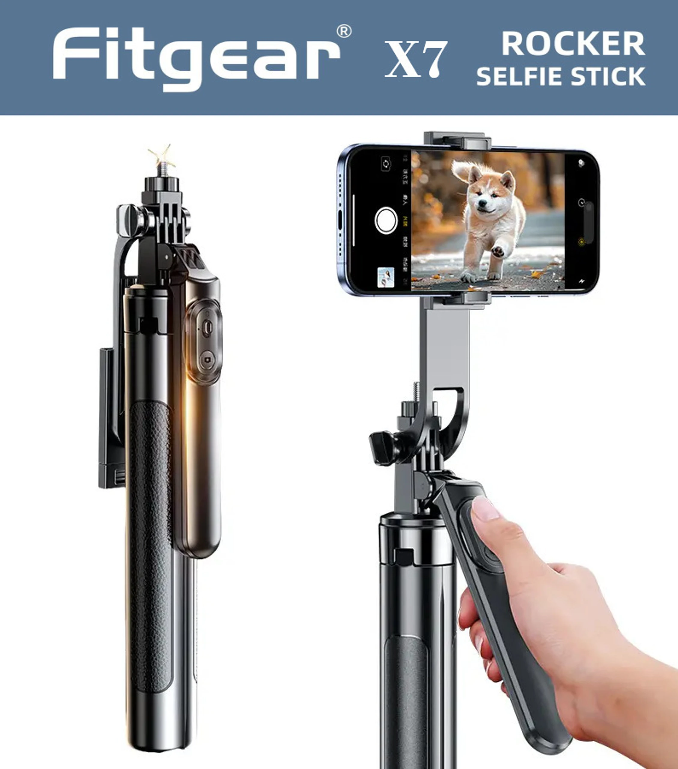 fg-x7-180cm-long-360-rotation-anti-shake-selfie-stick-original-imah7z8uzvfmsyhs Fitgear FG-X7 180cm Long 360 Rotation Anti-Shake Selfie Stick Multifunction BT Shutter Tripod (Black, Supports Up to 1000 g) - Image 1
