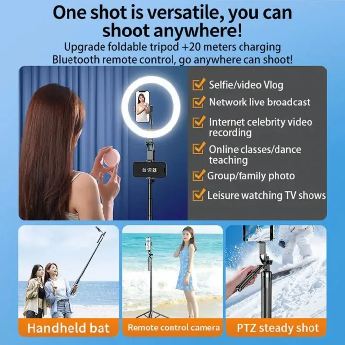 Fitgear FG-X7 180cm Long 360 Rotation Anti-Shake Selfie Stick Multifunction BT Shutter Tripod (Black, Supports Up to 1000 g) - Image 4